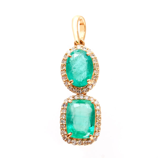 1.90 Ct Cushion Mixed Cut, Oval Mixed Cut Natural Emerald 14K Gold Pendant