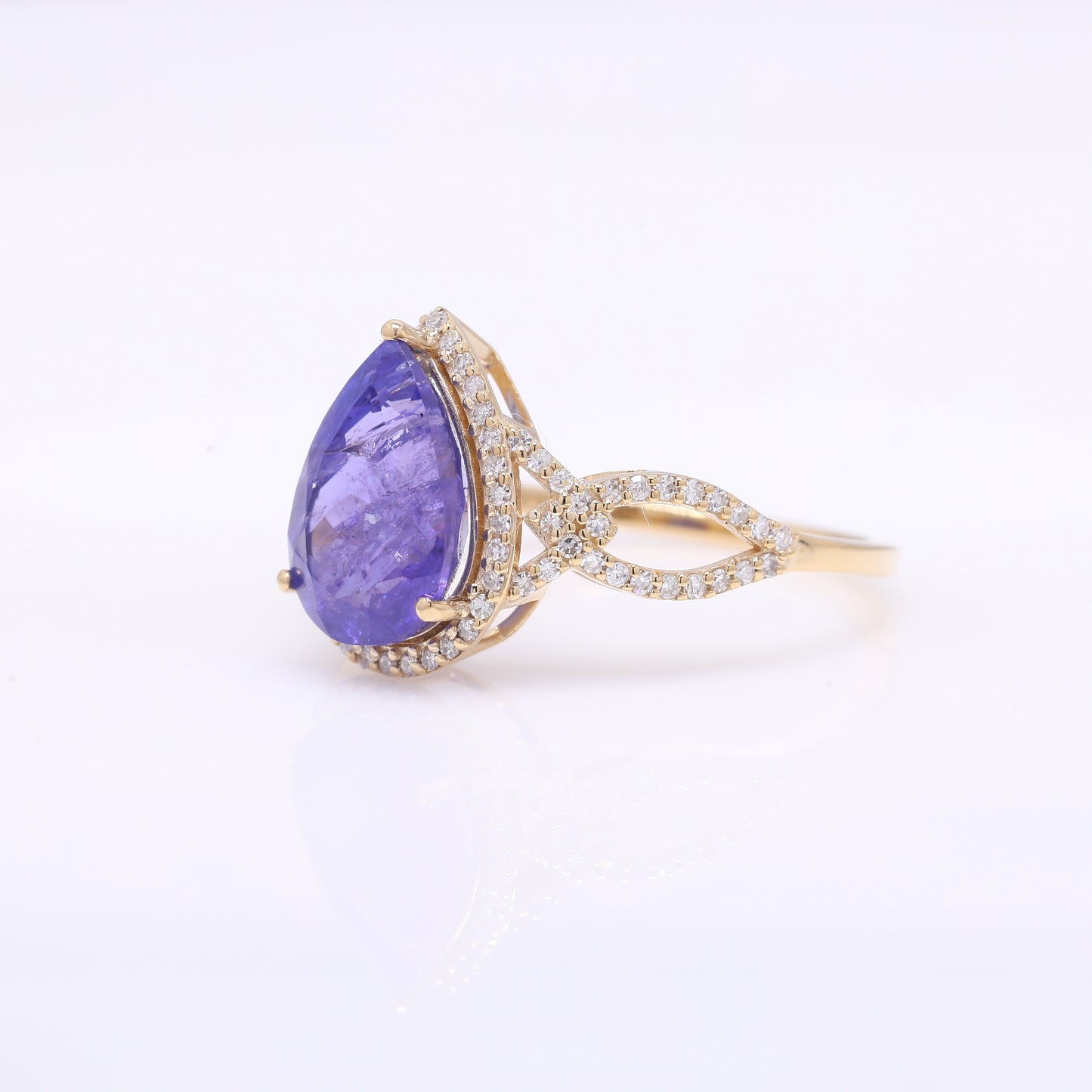 3.29 Ct Pear Mixed Cut Natural Tanzanite 14K Gold Ring