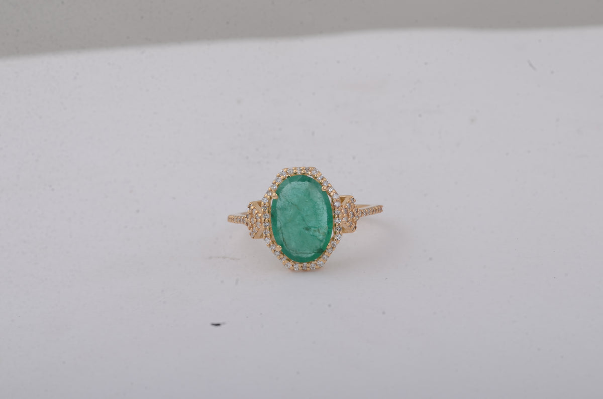 2.46 Ct Oval Natural Emerald 14K Gold Ring