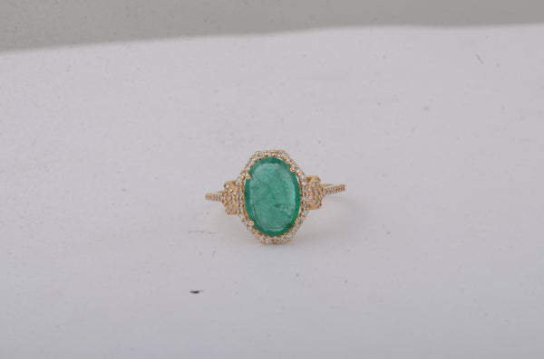 2.46 Ct Oval Natural Emerald 14K Gold Ring