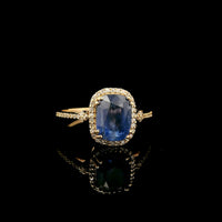 2.95 Ct Cushion Mixed Cut Natural Sapphire 14K Gold Ring
