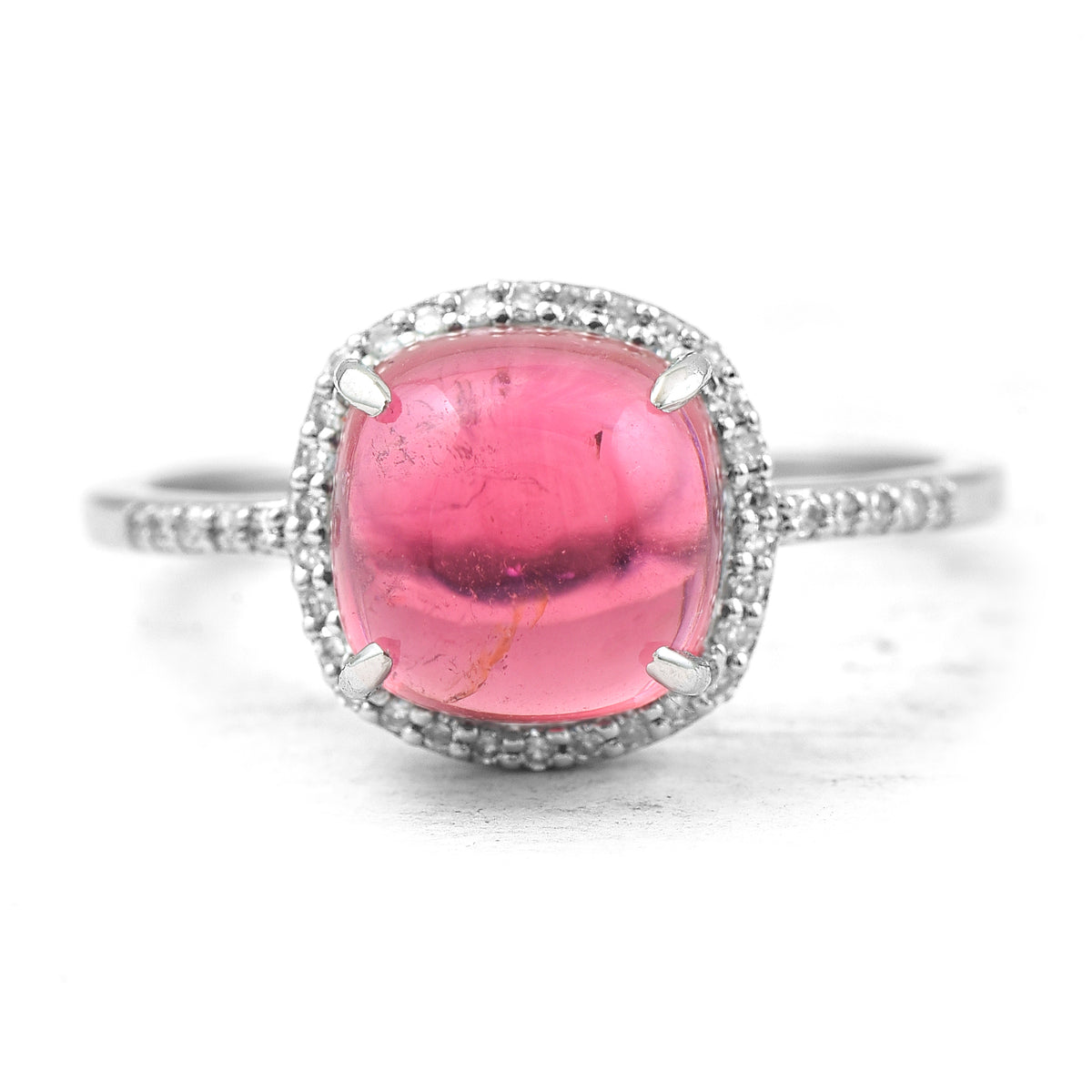 3.26 Ct Oval Cabochon Cut Natural Pink Tourmaline 950 Platinum Ring