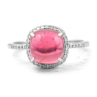 3.26 Ct Oval Cabochon Cut Natural Pink Tourmaline 950 Platinum Ring