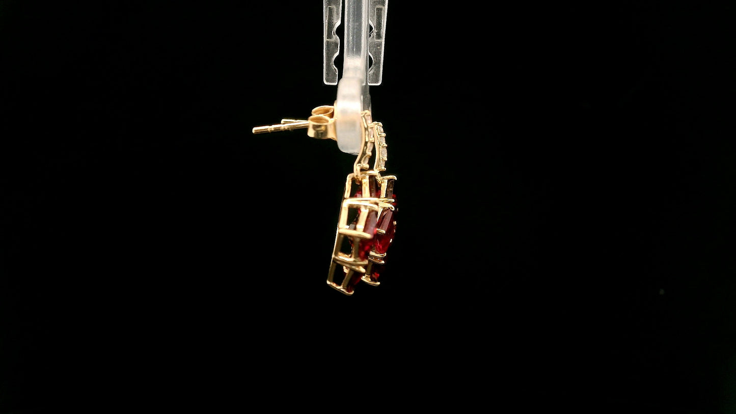 3.05 Ct Square Rubellite 14K Gold Earrings