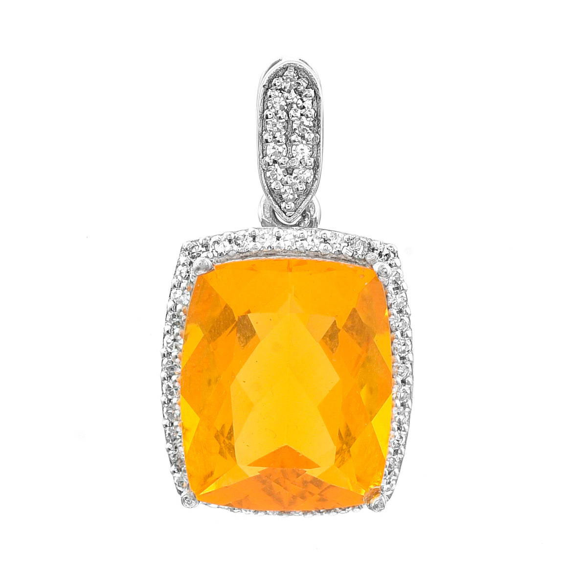 2.86 Ct Cushion Mixed Cut Natural Fire Opal 950 Platinum Pendant