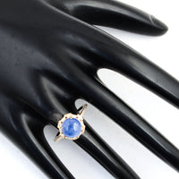 3.97 Ct Round Cabochon Natural Corundum Sapphire 14K Gold Ring