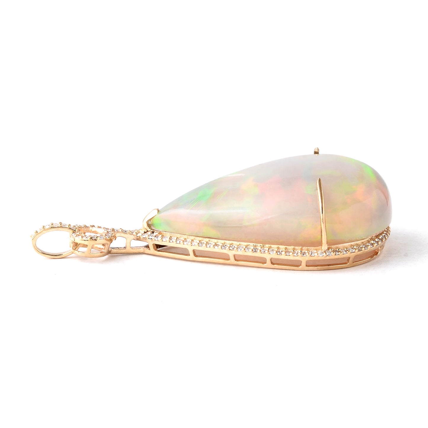 24.52 Ct Pear Cabochon Natural Opal 14K Gold Pendant