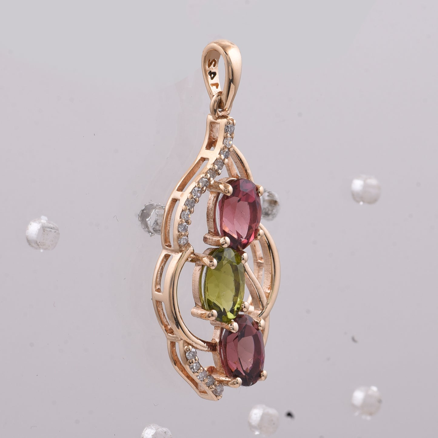 1.65 Ct Oval Natural Multi-Coloured Tourmaline 14K Gold Pendant