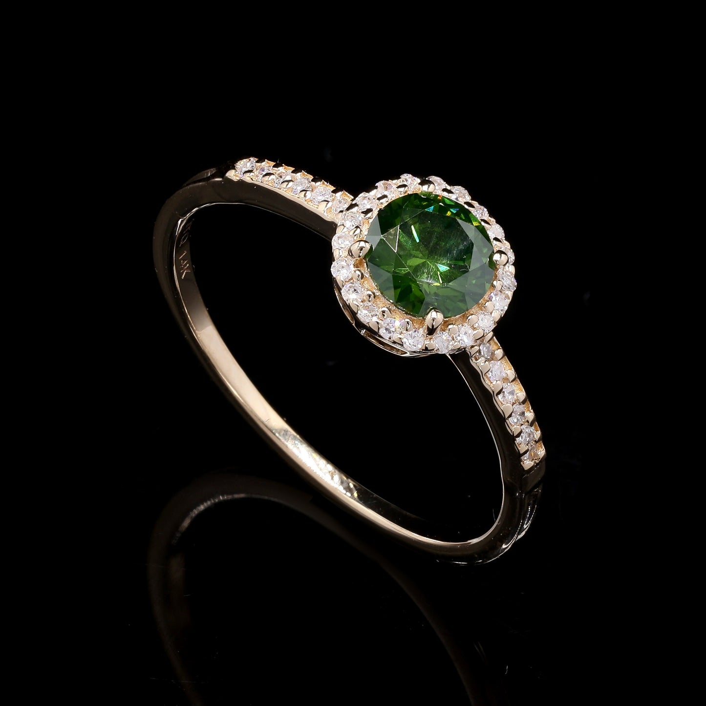0.64 Ct Round Green Diamond 14K Gold Ring