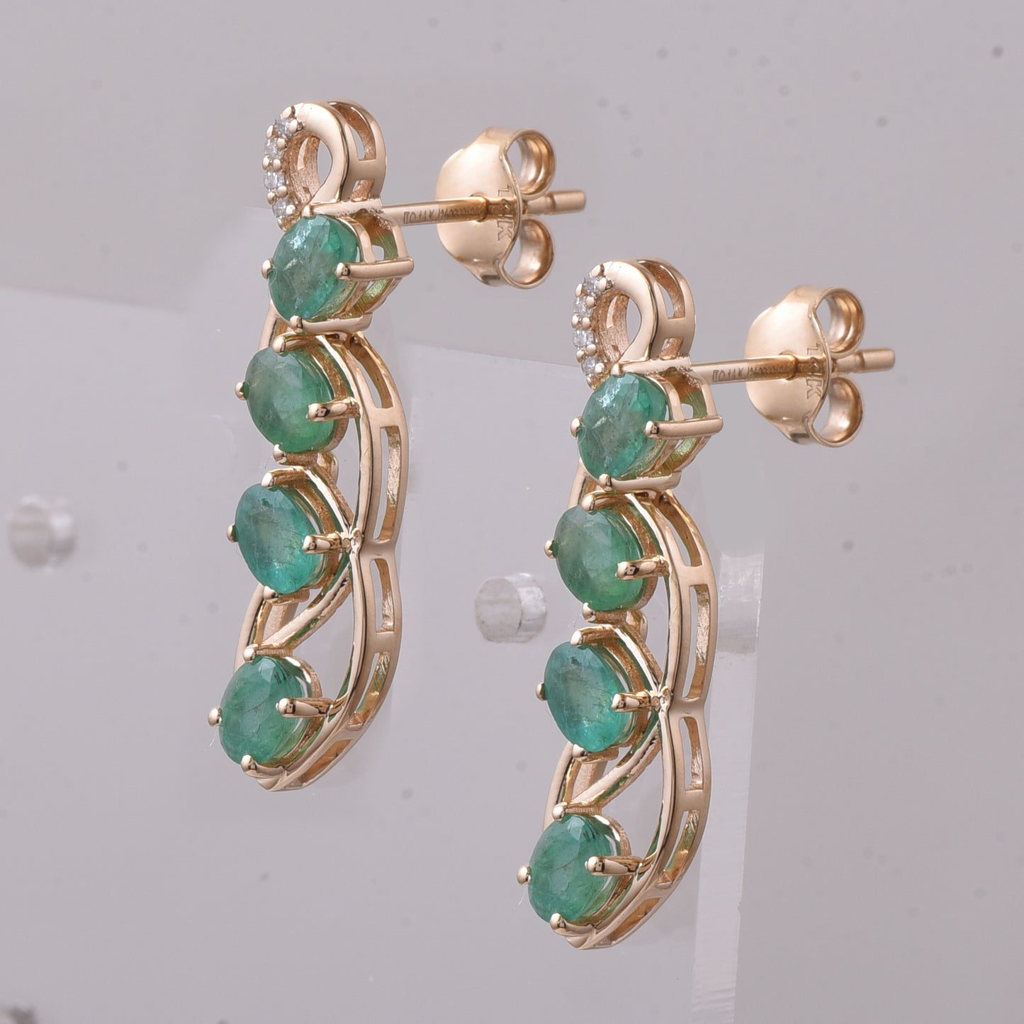 1.52 Ct Oval Mixed Cut Natural Emerald 14K Gold Earrings
