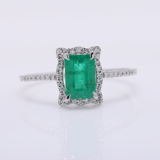 1.15 Ct Octagon Step Cut Natural Emerald 950 Platinum Ring