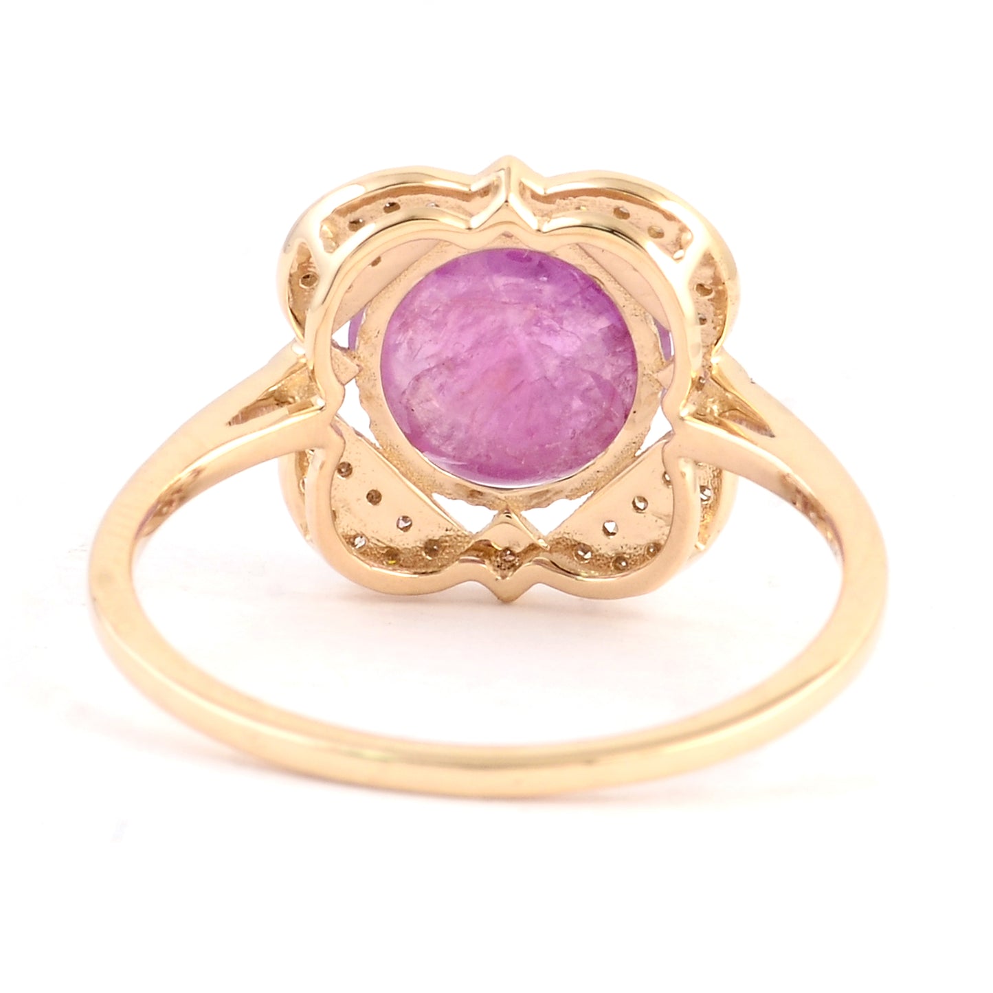 2.57 Ct Oval Cabochon Natural Corundum Pink Sapphire 14K Gold Ring