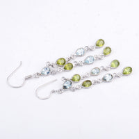 10.63 Ct Peridot, Blue Topaz 925 Sterling Silver Earrings