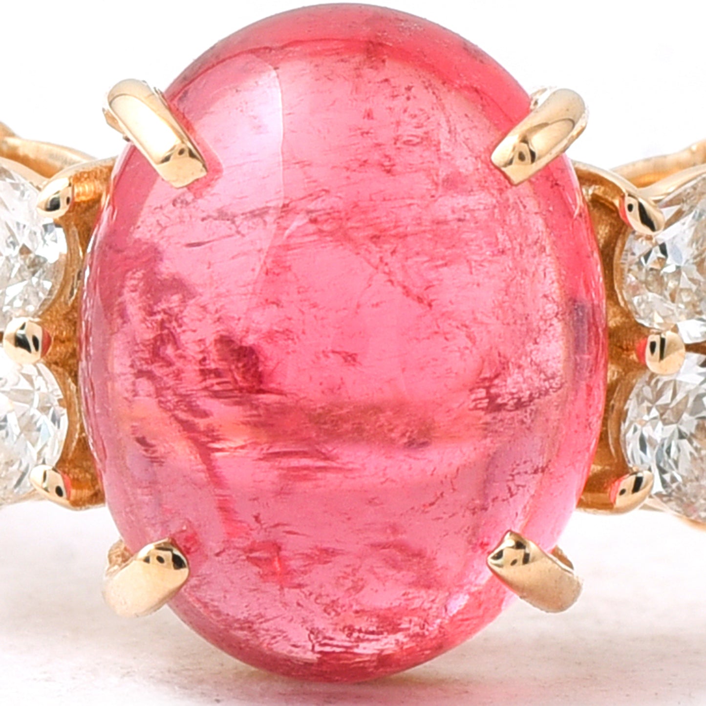 1.54 Ct Oval Cabochon Cut Natural Pink Tourmaline 14K Gold Ring