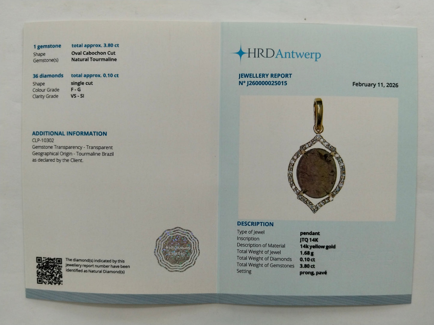 3.90 Ct Oval Cabochon Cut Natural Tourmaline 14K Gold Pendant