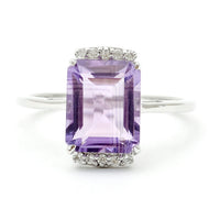 3.53 Ct Octagon Amethyst, White Zircon 925 Sterling Silver Ring