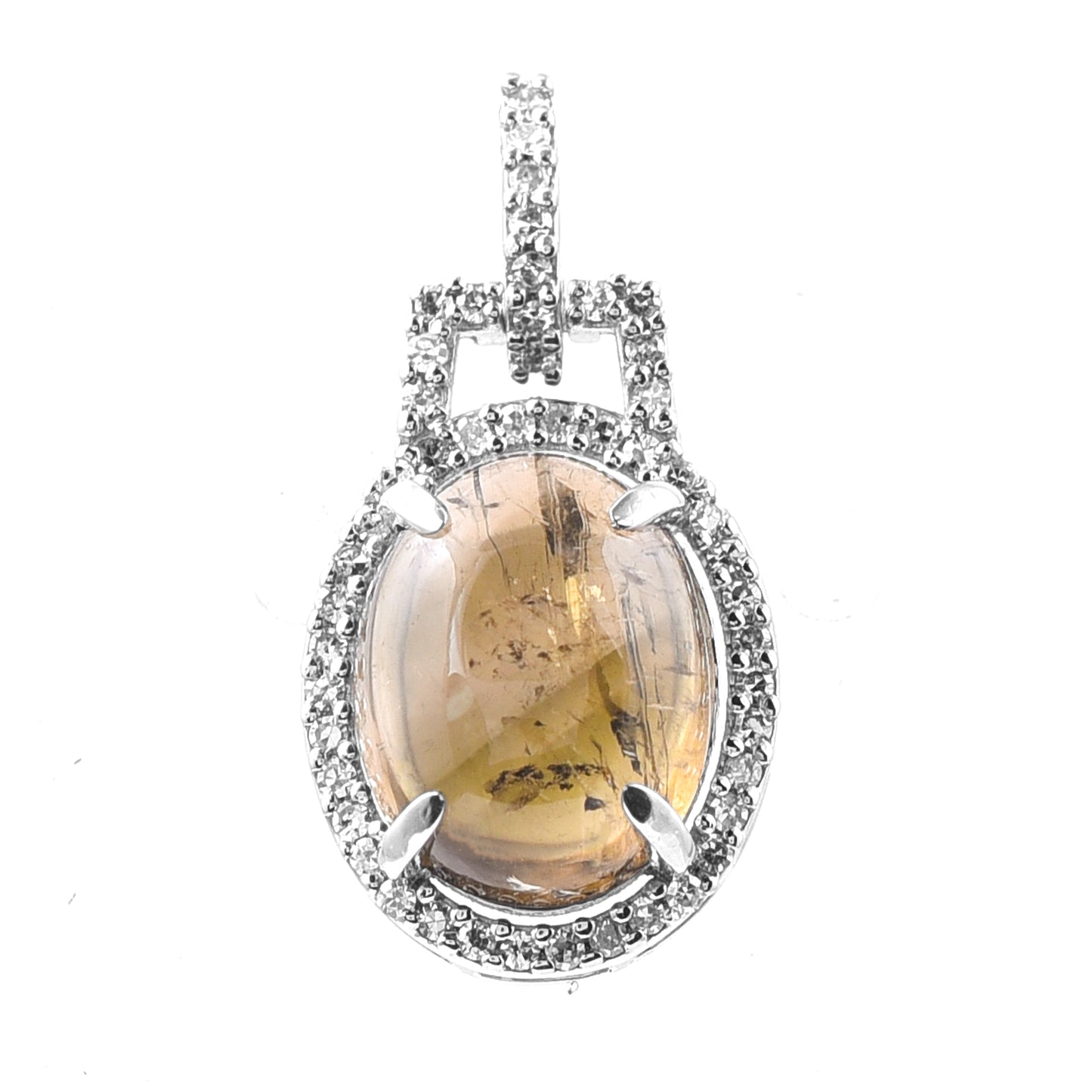 3.51 Ct Oval Cabochon Cut Natural Tourmaline 950 Platinum Pendant