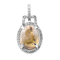 3.51 Ct Oval Cabochon Cut Natural Tourmaline 950 Platinum Pendant