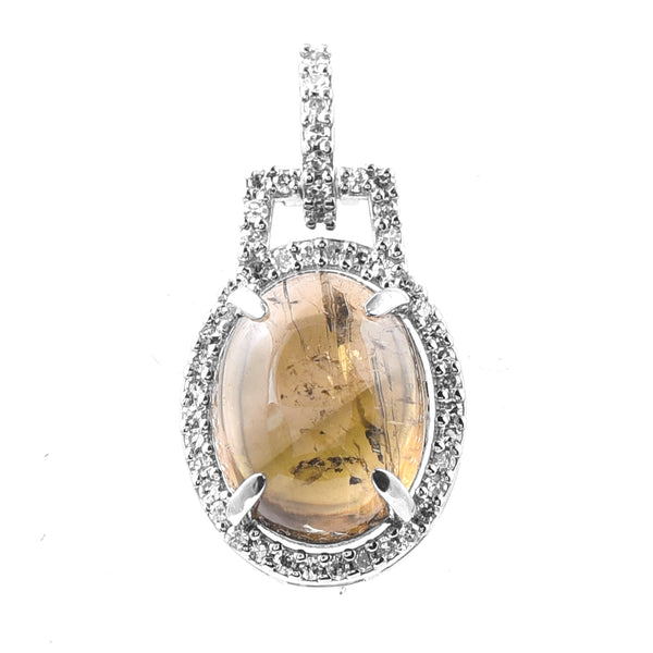 3.51 Ct Oval Cabochon Cut Natural Tourmaline 950 Platinum Pendant