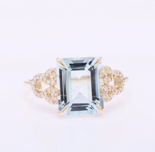 3.03 Ct Octagon Step Cut Natural Aquamarine 14K Gold Ring