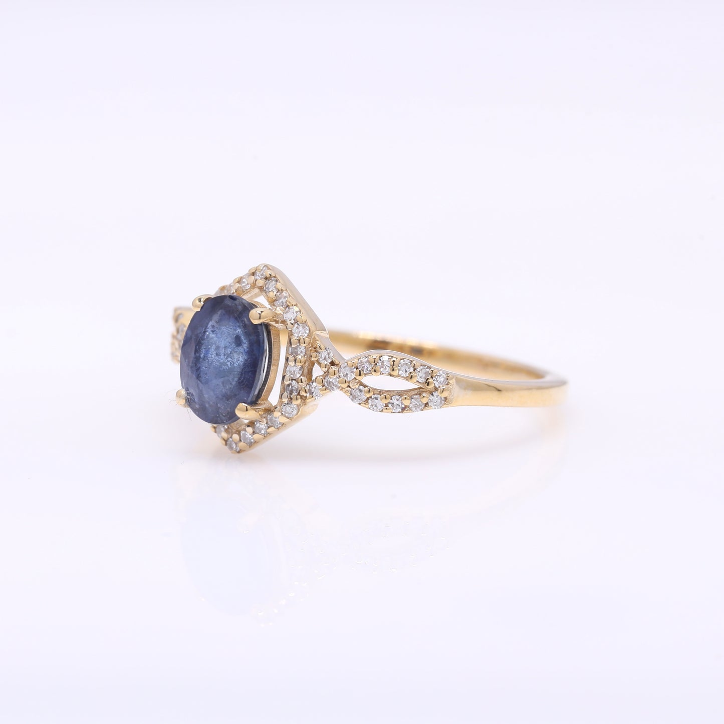 1.17 Ct Oval Mixed Cut Natural Sapphire 14K Gold Ring