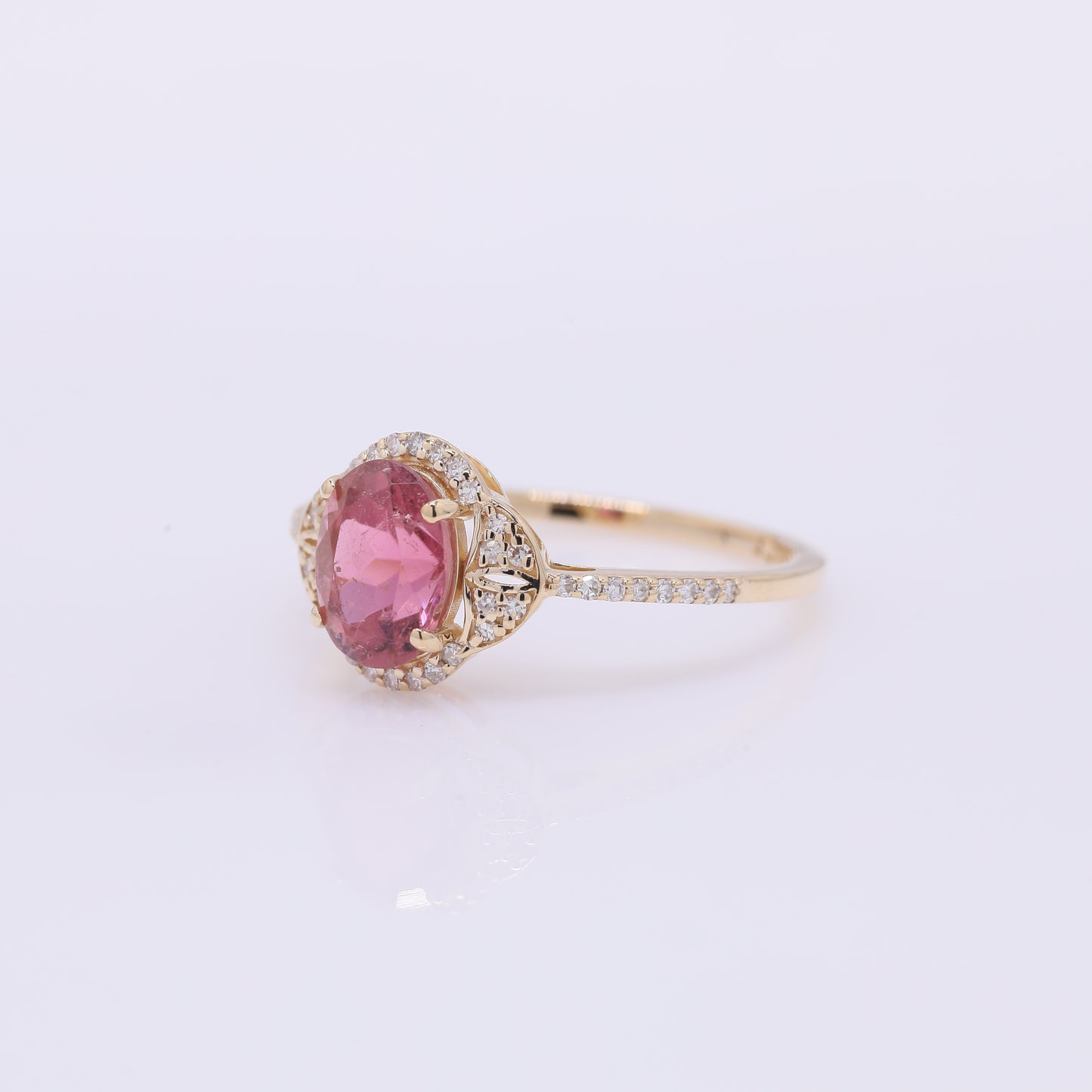 1.40 Ct Oval Mixed Cut Natural Pink Tourmaline 14K Gold Ring