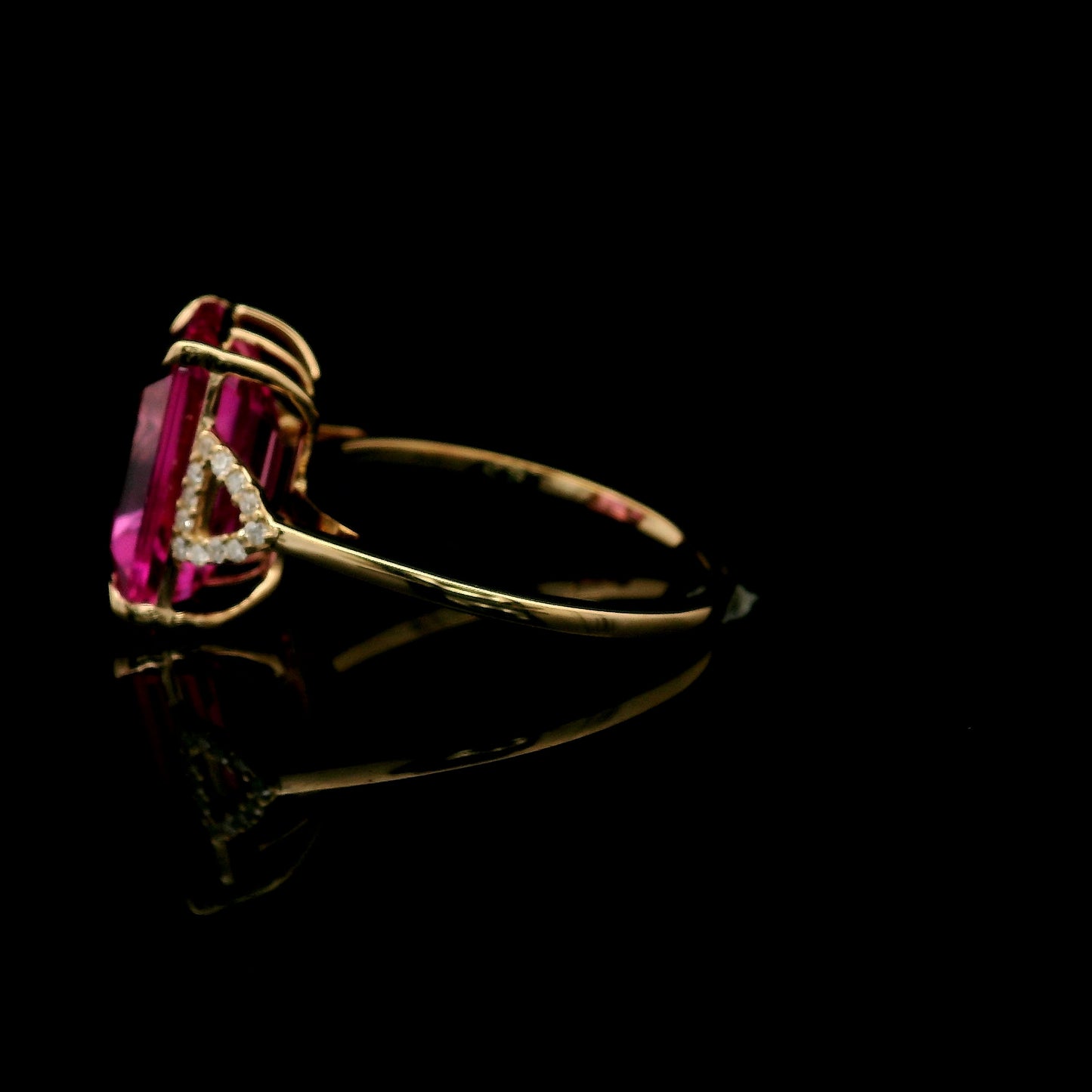 7.87 Ct Emerald Cut Lab Grown Pink Sapphire 14K Gold Ring