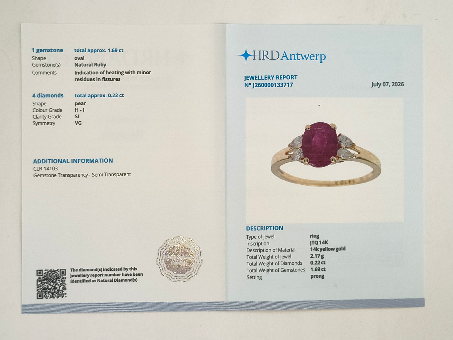 1.91 Ct Oval Natural Ruby 14K Gold Ring