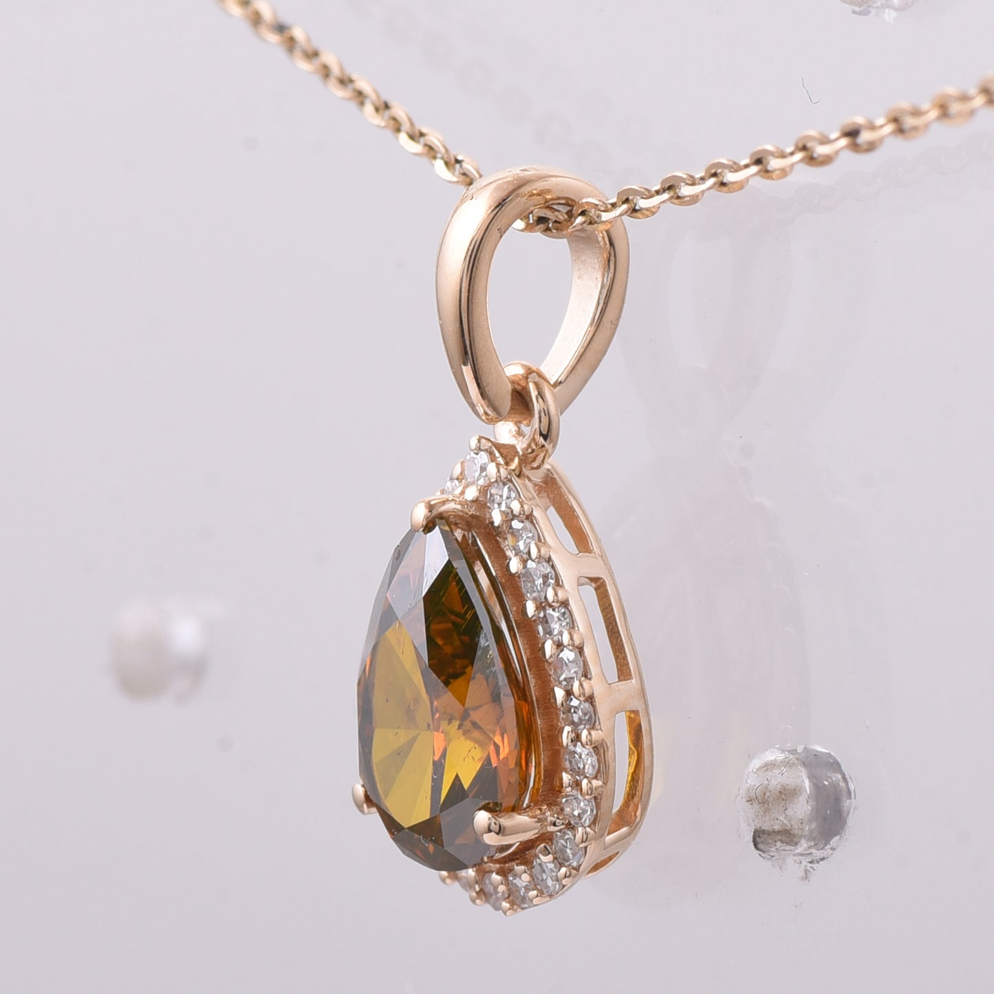 1.07 Ct Pear Red Diamond 14K Gold Pendant