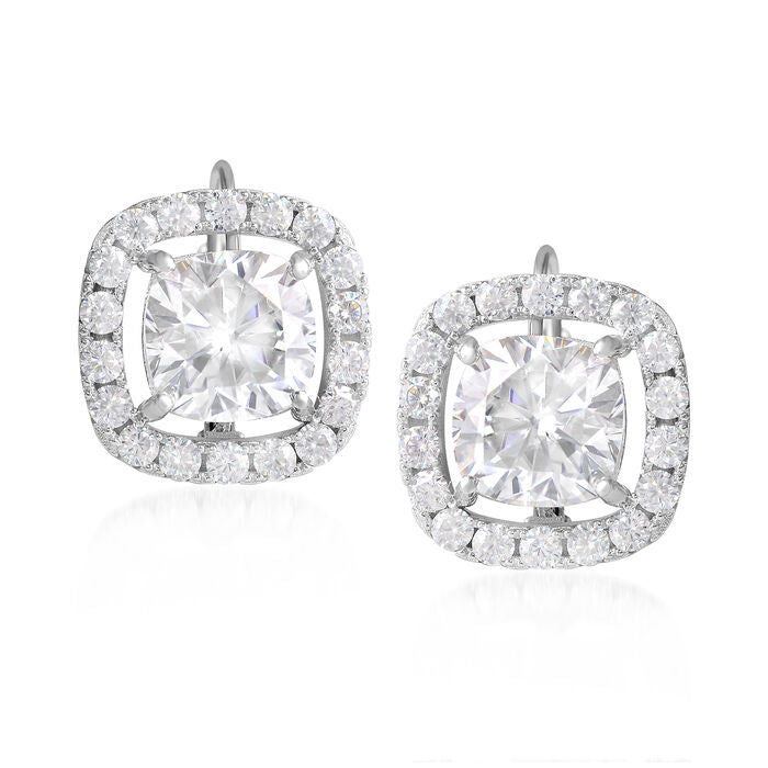 5.58 ct. Moissanite Cushion Sterling Silver Women Earrings