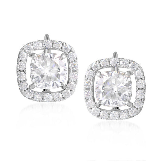 5.58 ct. Moissanite Cushion Sterling Silver Women Earrings