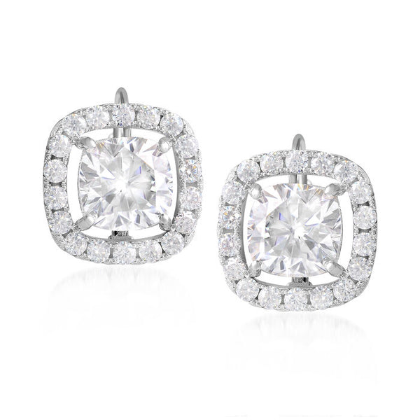 5.58 ct. Moissanite Cushion Sterling Silver Women Earrings