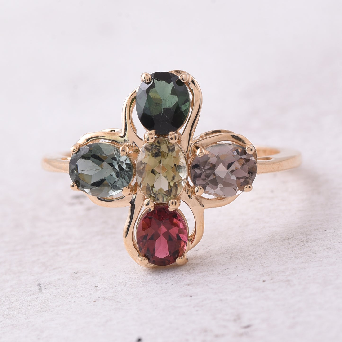 1.85 Ct Oval Natural Multi-Coloured Tourmaline 14K Gold Ring