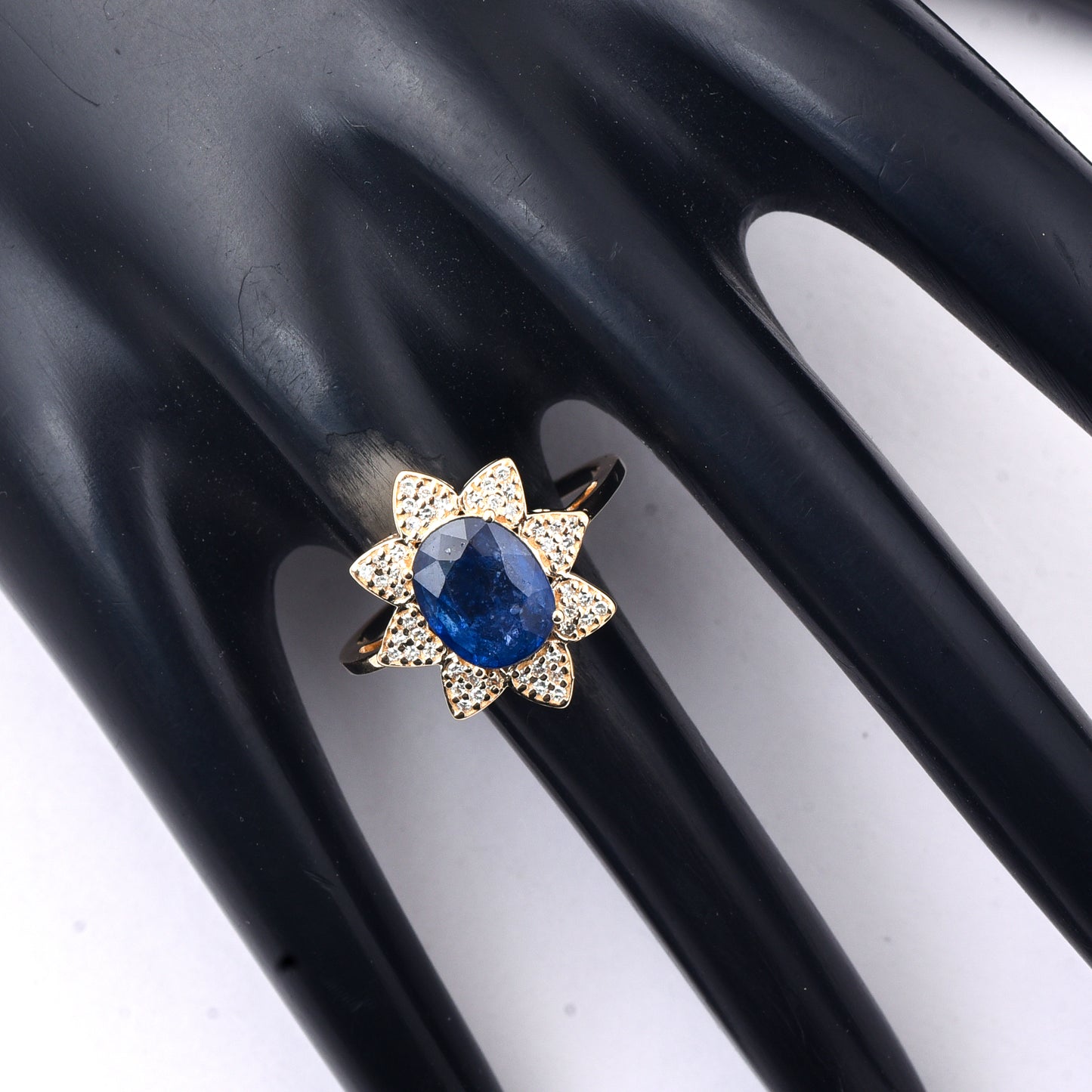 2.45 Ct Oval Mixed Cut Natural Sapphire 14K Gold Ring