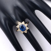 2.45 Ct Oval Mixed Cut Natural Sapphire 14K Gold Ring