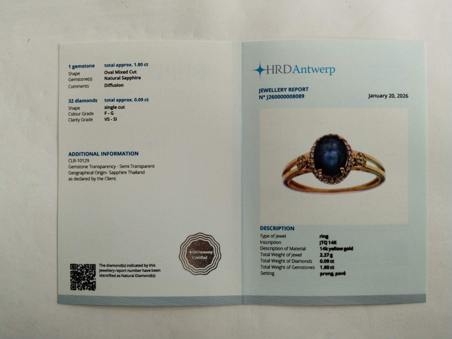 1.89 Ct Oval Mixed Cut Natural Sapphire 14K Gold Ring