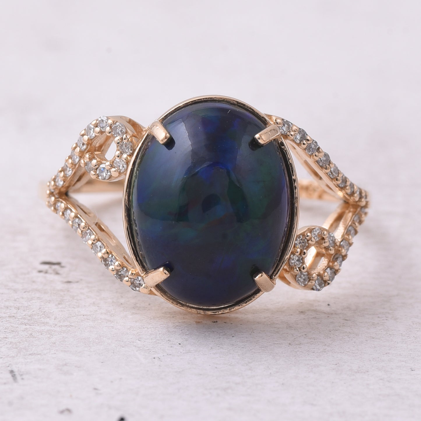 2.89 Ct Oval Cabochon Cut Natural Black Opal 14K Gold Ring
