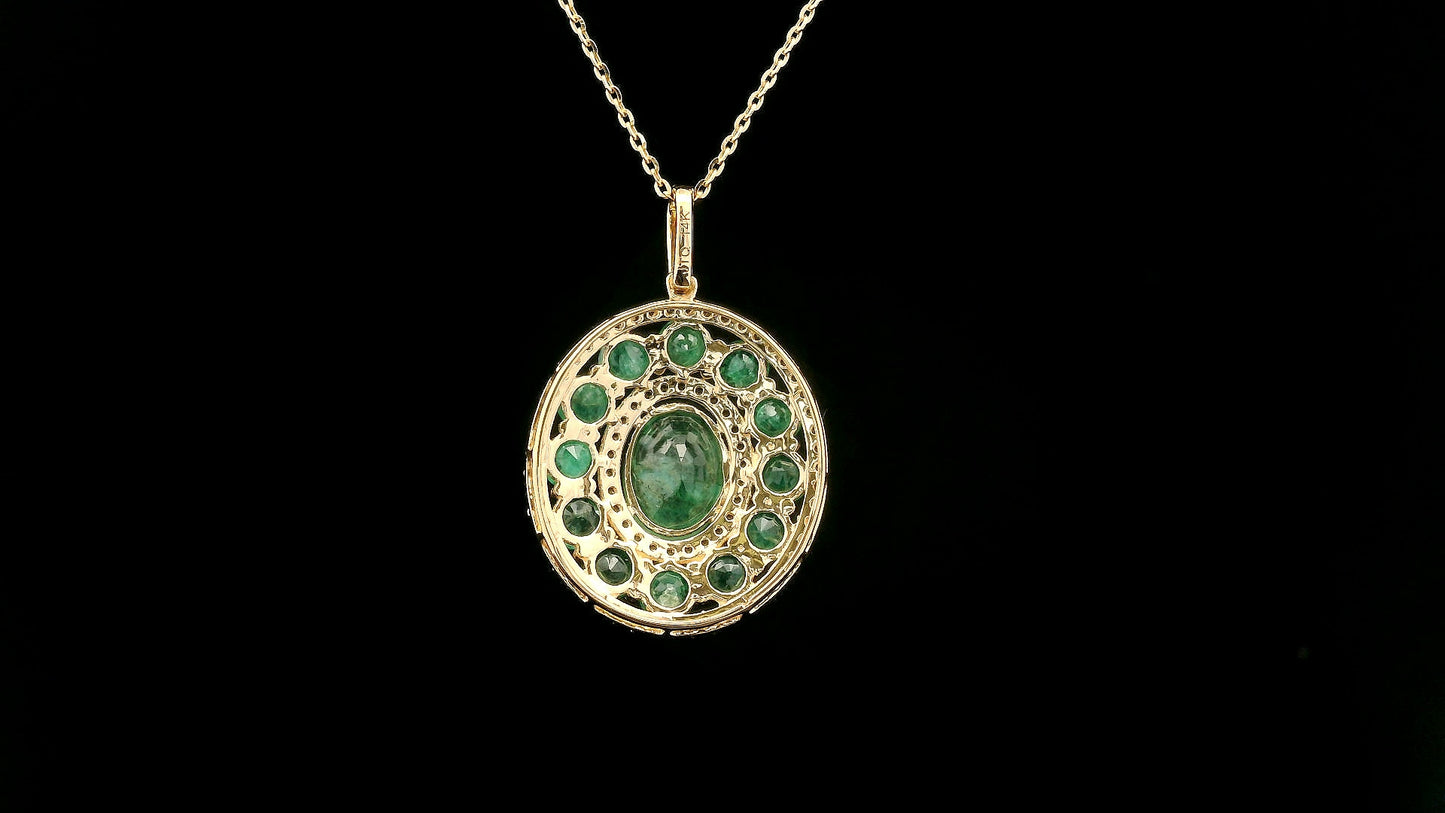 3.02 Ct Oval Emerald 14K Gold Pendant