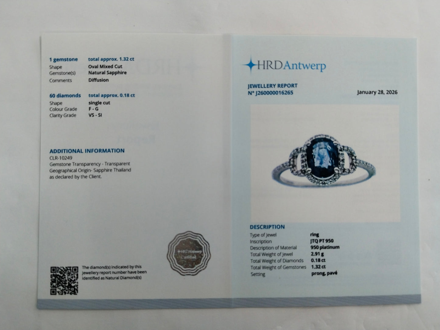 1.50 Ct Oval Mixed Cut Natural Sapphire 950 Platinum Ring