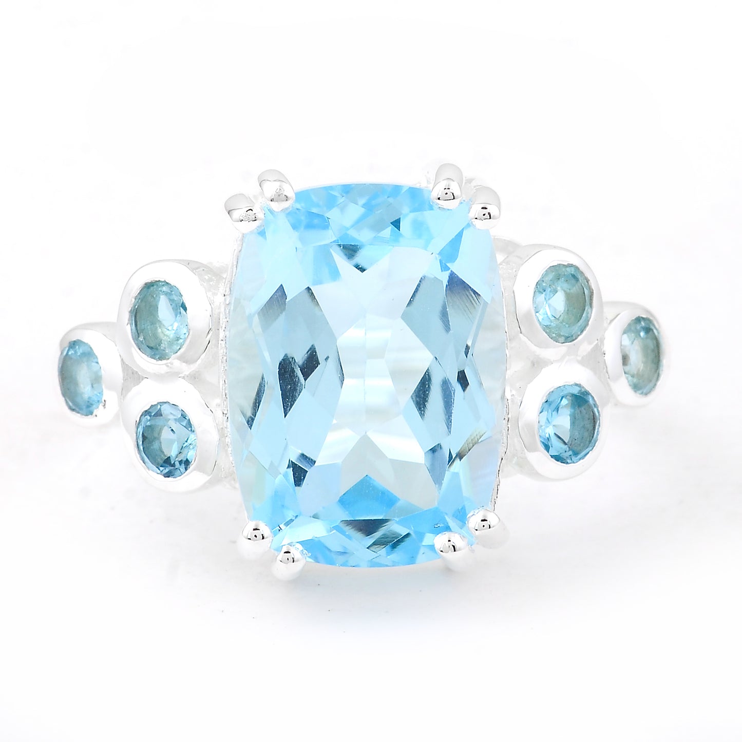 9.53 Ct Cushion Blue Topaz 925 Sterling Silver Ring
