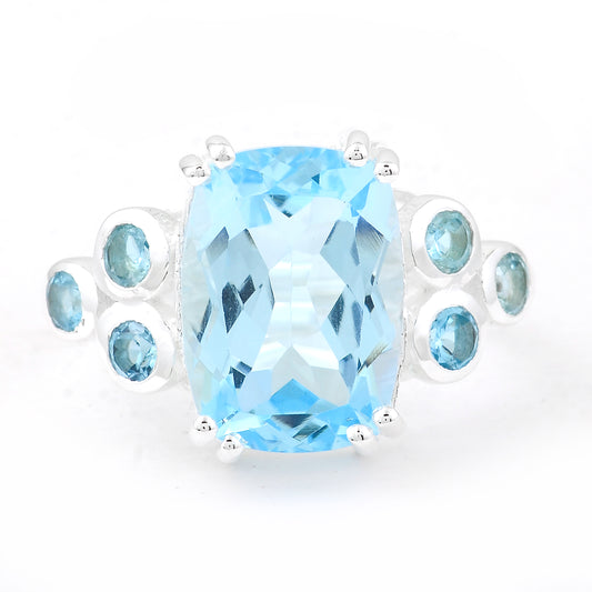 9.53 Ct Cushion Blue Topaz 925 Sterling Silver Ring