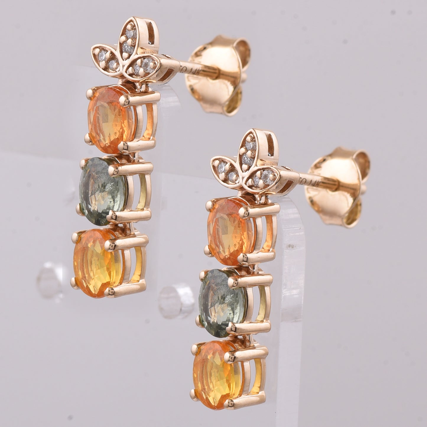 2.38 Ct Oval Natural Multi-Coloured Sapphire 14K Gold Earrings