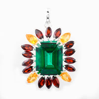 10.03 Ct Octagon Green Topaz, Garnet, Citrine 925 Sterling Silver Pendant