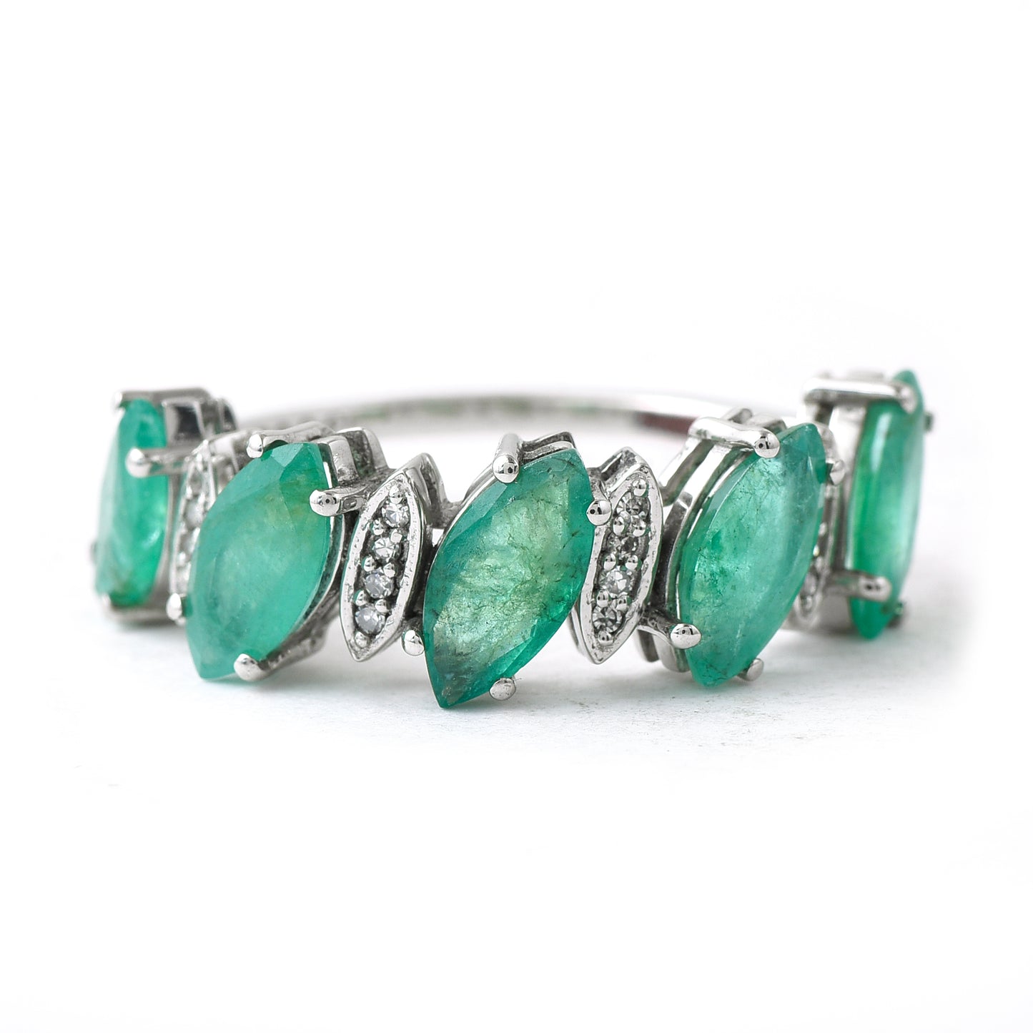 3.56 Ct Marquise Mixed Cut Natural Emerald 950 Platinum Ring