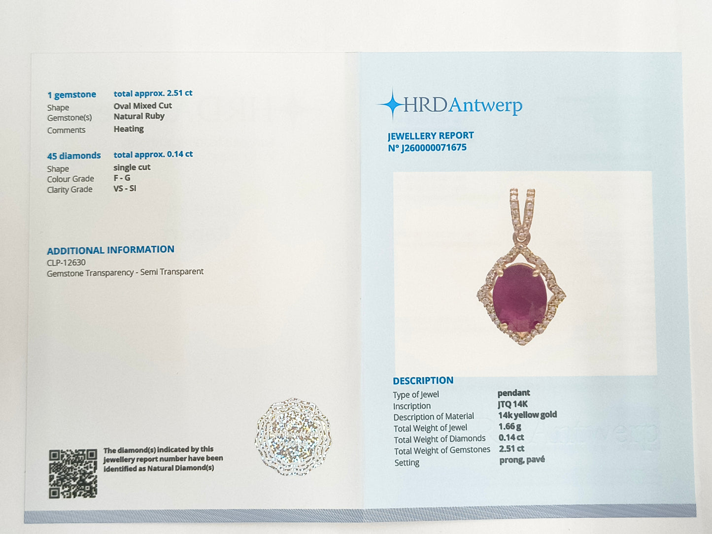 2.65 Ct Oval Mixed Cut Natural Ruby 14K Gold Pendant