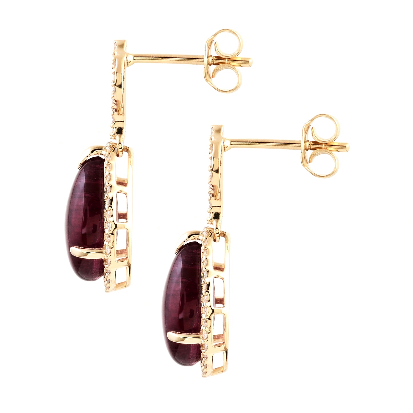6.27 Ct Pear Cabochon Natural Tourmaline 14K Gold Earrings