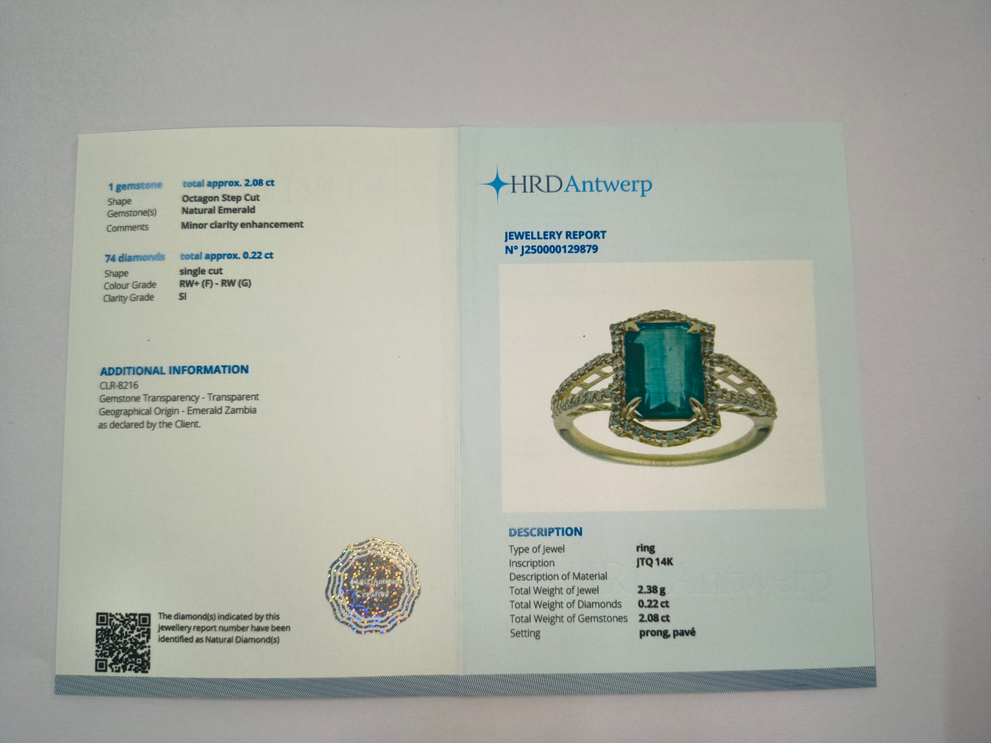 2.30 Ct Octagon Natural Emerald 14K Gold Ring