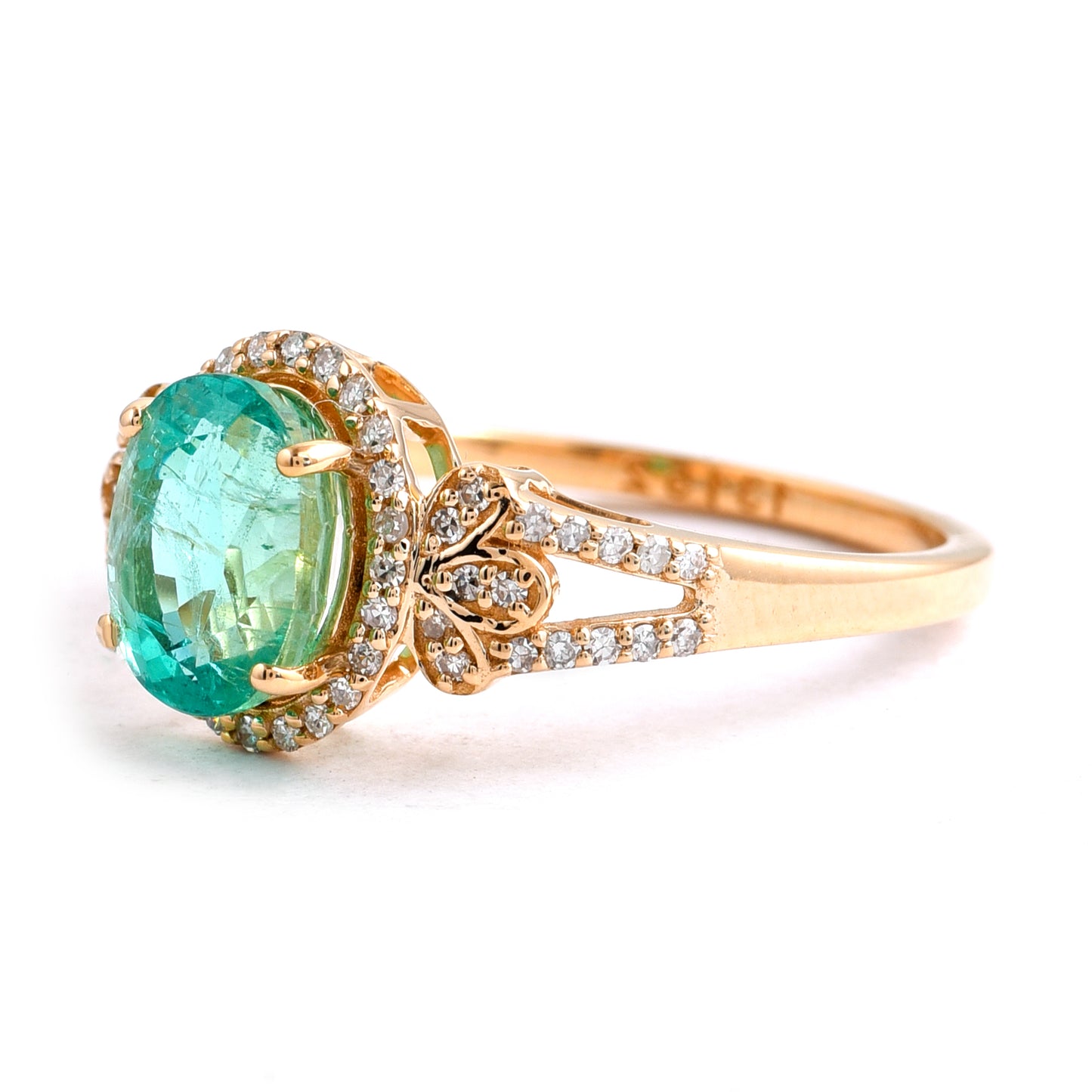 1.82 Ct Oval Mixed Cut Natural Emerald 14K Gold Ring