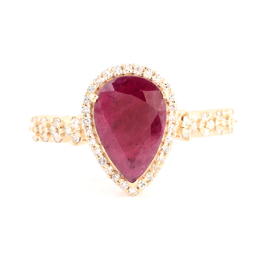 1.70 Ct Pear Mixed Cut Natural Corundum Ruby 14K Gold Ring