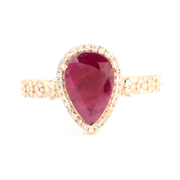 1.70 Ct Pear Mixed Cut Natural Corundum Ruby 14K Gold Ring